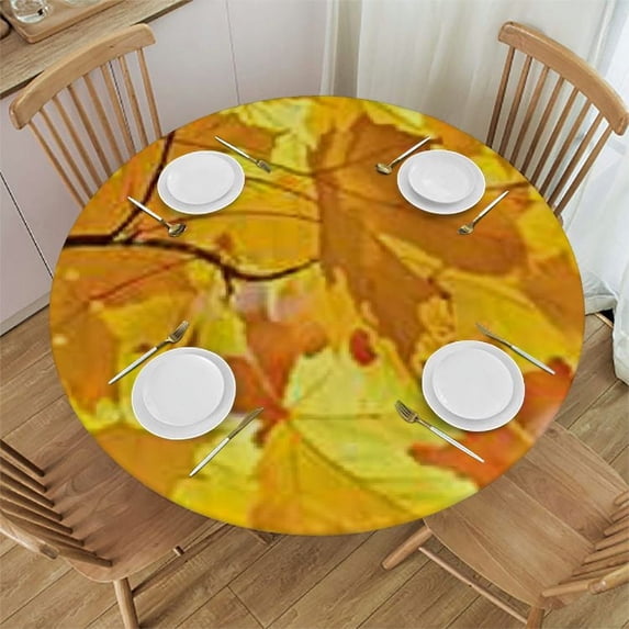 BANET Fall Yellow Maple Leaves Round Table Cloth, Autumn Maple Tablecloths Waterproof Stain-Resistant Oil-Proof Wrinkle Table Cover Dinner Kitchen Decor 42"-46