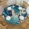 thumbnail image 1 of BANET Fantasy Sea Wave Mermaid Round Fitted Tablecloth with Elastic Protector Table Cloth Kitchen Dinner Waterproof Oil-Proof Table Covers 54"-58, 1 of 8