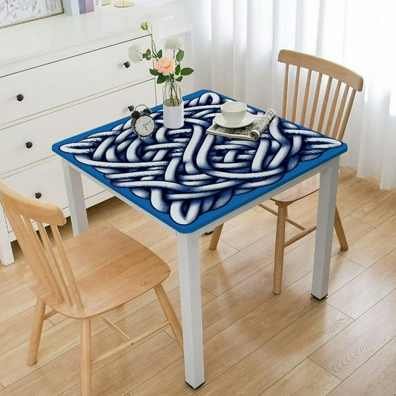 BANET Farmhouse Decor Square Fitted Table Cover, Various Patches of in Sea with Sailor Knot Rope, Waterproof Wipeable Tablecloth for Kitchen and Dining Room
