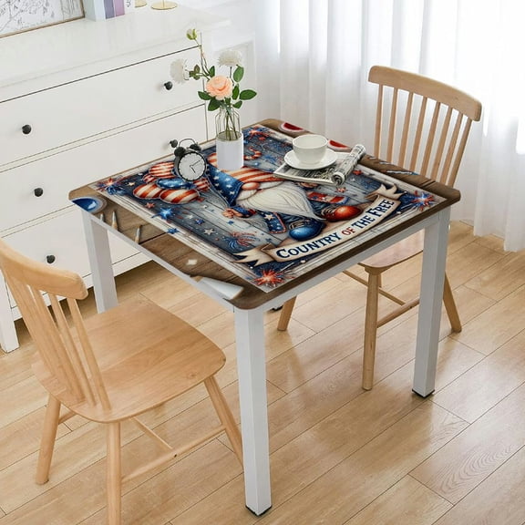 BANET Farmhouse Square Table Dresser Scarf for Kitchen Dining Decor, Cute Restic Wooden Blue and Red Buffalo Check Plaid Burlap Linen Tabletop Cover for Indoor Outdoor Use White