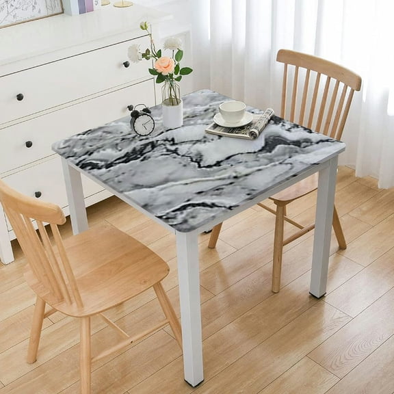 BANET Farmhouse Style Fitted Table Cover for Square Tables, Elastic Tablecloth for Indoors Outdoors Party Dining Home Picnic white