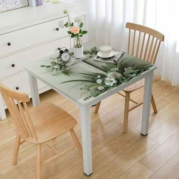 BANET First Communion Tablecloth Square Tablecloth Christening Square Table Cover for Wedding Floral Party White