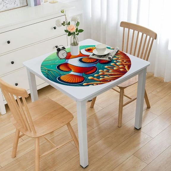 BANET Fish Tablecloth Beauty Girl Table Cover for Boys Girls Teens Tablecloths Washable Dust-Proof for Tabletop Decoration White