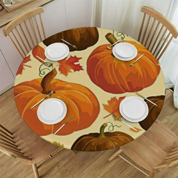 BANET Fitted Round Tablecloth Autumn Nature,Colorful Trees Sunlight Fall Scenery Leaves Table Cover,Elastic Edged Table Cloth Fits Round Tables 31"-35