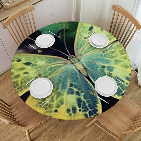 BANET Fitted Round Tablecloth Butterfly,Inspiration Quote Kind of Beautiful Table Cover,Elastic Edged Table Cloth Fits Round Tables 31"-35
