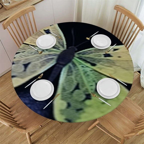 BANET Fitted Round Tablecloth Butterfly,Inspiration Quote Kind of Beautiful Table Cover,Elastic Edged Table Cloth Fits Round Tables 31"-35