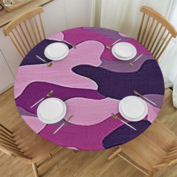 BANET Fitted Round Tablecloth Camouflage,camo Print Purple Colors Table Cover,Elastic Edged Table Cloth Fits Round Tables 42"-46