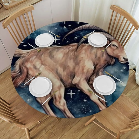 BANET Fitted Round Tablecloth Watercolor Buffalo,Brown Bull Bison Table Cover,Elastic Edged Table Cloth Fits Round Tables 31"-35