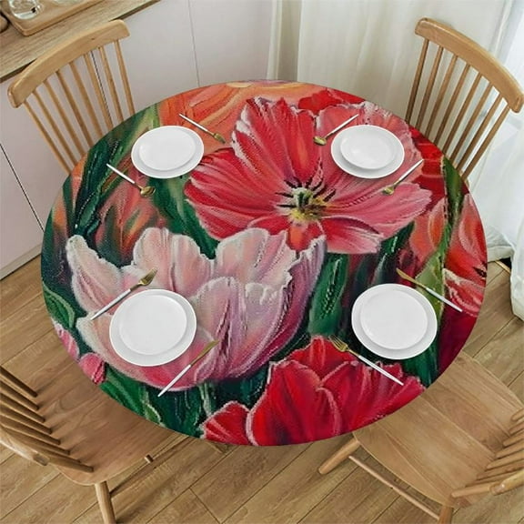 BANET Fitted Round Tablecloth Watercolor Trees,Fall Autumn Art Tree Painting Multicolored Table Cover,Elastic Edged Table Cloth Fits Round Tables 38"-42