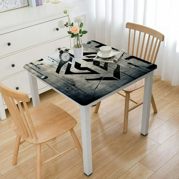 BANET Fitted Square Tablecloth, Blue Grey Wood Grain Polyester Table Cover, Great for Outdoor Home Kitchen/Parties/Holiday Dinner, Fit for Square Table