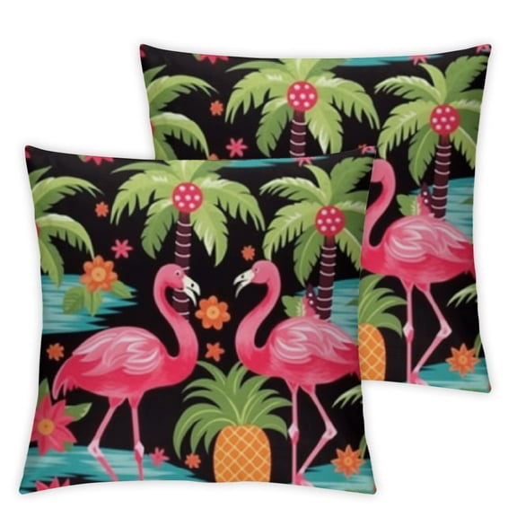 BANET Flamingo Birds Pineapples Paradise Throw Pillow Covers Colorful Tropical Brazil Bird Fruit Square Pillow Cases Set of 2 for Decorative Cushion Bed Couch Sofa 18x18in