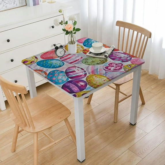BANET Flannel Backed Tablecloth, Cheerful Spring Tablecloth with Flannel Backing,Square/Rectangle white