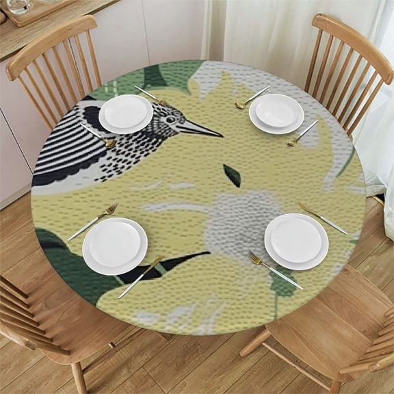 BANET Floral Chinoiserie Asian Round Tablecloths Green and White Table Cloth Wrinkle Washable Table Cover Festival Camping Picnic 38"-42
