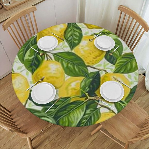 BANET Floral Lemon Tablecloth Round Watercolor Yellow Summer Tablecloth Waterproof Tablecloth Kitchen Circle Table Cloth Cover for Party Dinning Tabletop Wedding Home Decor 46"-50