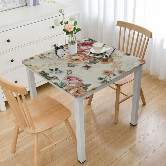 BANET Floral Print Rectangle Tablecloth  Stain Resistant and Waterproof Wine Table Cover for Kitchen Dining Indoor Outdoor Buffet Tabletop Decoration (Beige) white