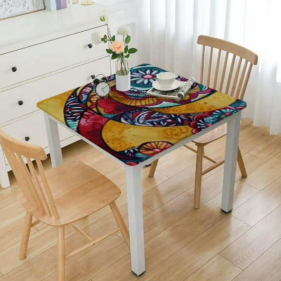 BANET Floral Print Tablecloth Square Cotton Table Linen Beach Throw white