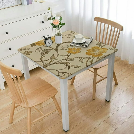 BANET Floral Tablecloth for Square Table, Spillproof Waterproof Faux Linen Table Cloth, Square French Dining Table Cover Vintage Floral Tablecloths for Kitchen and Dining Room white