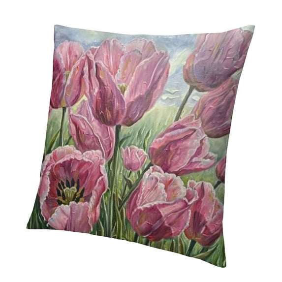 BANET Flower Pink Decorative Pillow Covers, Beautiful Spring Painting Double Sided Square Throw Pillow Covers Sofa Decorative Pillowcase Cushion 18x18in