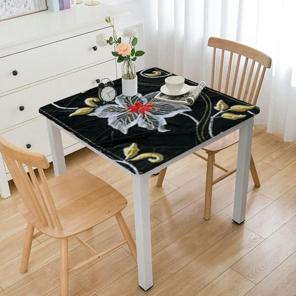 BANET Flower Print Dining Table , Black Color Dining Table, Birthday Decorative Center Table Cover White