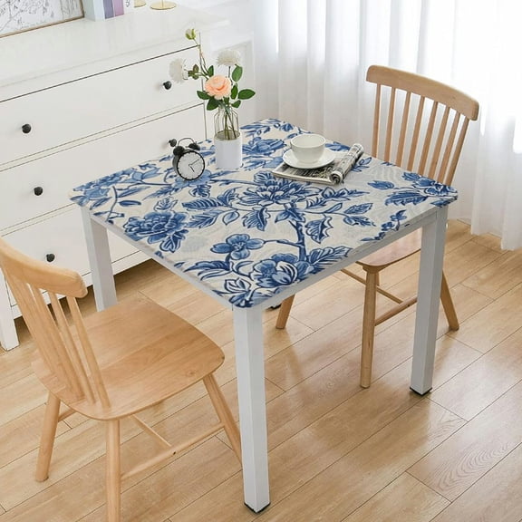 BANET Flower Print Square Tablecloth , Machine Washable Cotton Linen Farmhouse Decor Table Cloth, Indoor Outdoor Table Cover for Daily Use white