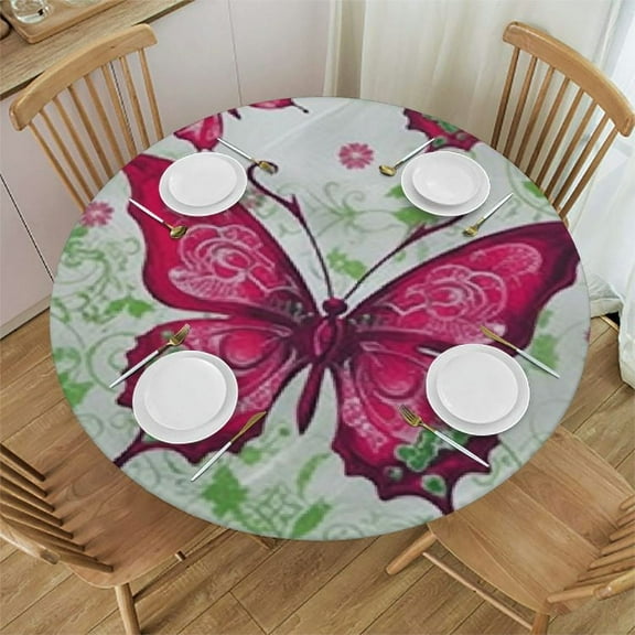 BANET Flower Round Fitted Tablecloth Cover,Cheerful Print Elastic Edged Polyester Fitted Table Pad, Large, Fit Round Tables, for Outdoor Indoor Use, Multi 38"-42
