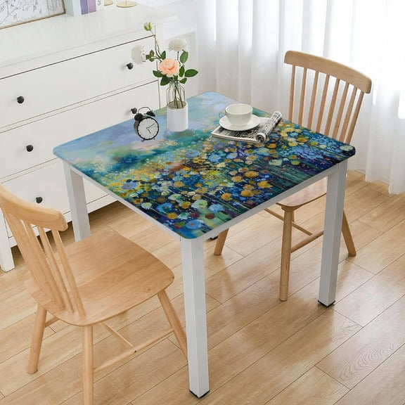 BANET Flower Tablecloth, Aqua of a Field Paint with Blooms Tranquil Concept Print, Dining Room Kitchen Rectangular Table Cover White