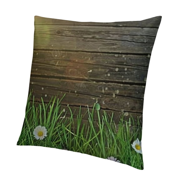 BANET Flower Throw Pillow Cushion Cover, Digitally Drawn in Front of Wooden Fences Sunny Theme, Decorative Square Accent Pillow Case 22x22in
