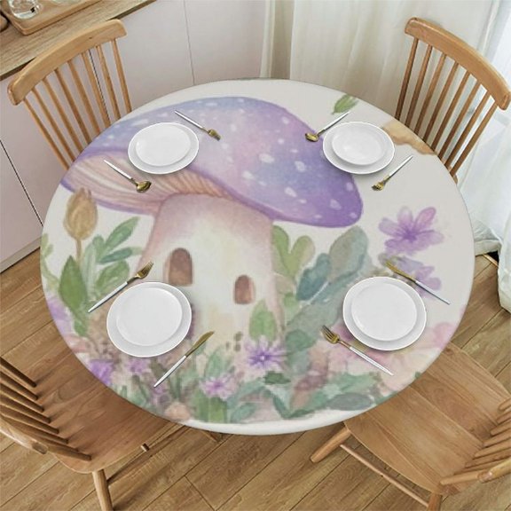 BANET Forest Mushrooms Table Cloth Autumn Leaves  Waterproof Round Tablecloth Washable Table Cover for Kitchen Outdoor Party Wedding 46"-50