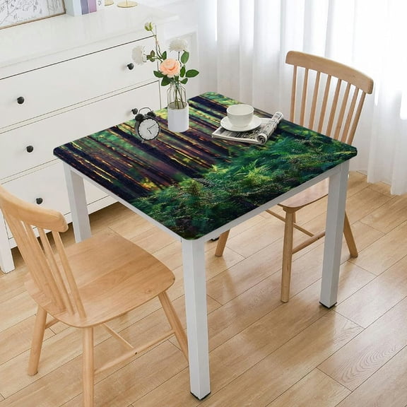 BANET Forest Tablecloth, Forest in The Morning Natural Environment Picture Print, Dining Room Kitchen Rectangular Table Cover White