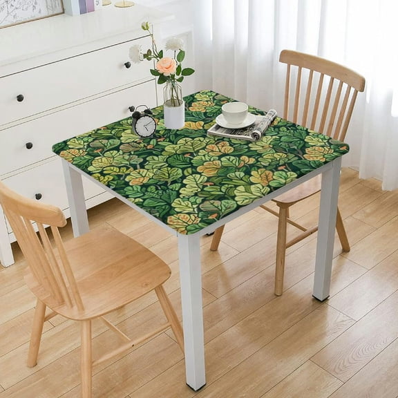 BANET  Forest Tablecloth, Repetitive Pine Trees Cartoon Spruce Illustration, Rectangle Satin Table Cover Accent for Dining Room and Kitchen White