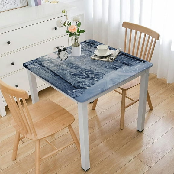 BANET Forest Tablecloth, Snowy Trees Farmhouse Woodsy Scenery Frosty Winter Design, Dining Room Kitchen Rectangular Table Cover White