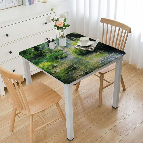 BANET  Forest Tablecloth, Stream Cascade in Tropical Forest Among Trees Jungle Woodland Serene Landscape, Dining Room Kitchen Rectangular Table Cover White