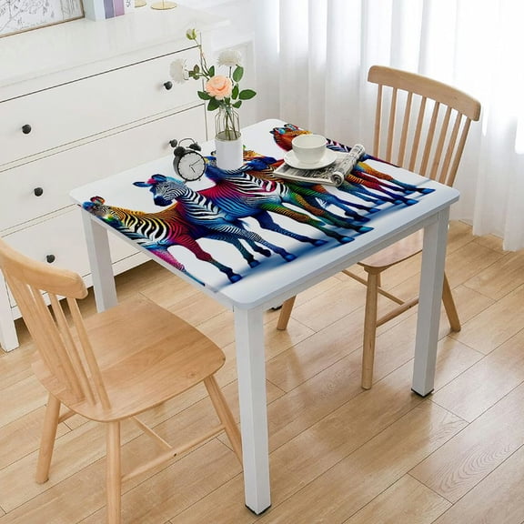 BANET  Funny Tablecloth, Colorful Zebra Herd with Rainbow Stripes Digital Art Print Modern Savannah Animal, Rectangular Table Cover for Dining Room Kitchen Decor