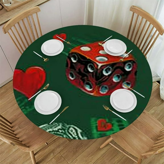 BANET Game Card Round Tablecloth Elastic Fitted Table Cover Washable Elastic Edge Tablecloths for Kitchen Dining Party Fitted Round Table 31"-35