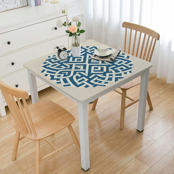 BANET Geometric Outdoor Tablecloth, Tile Mosaic Pattern in Antique Meander and Camo Style Effect Print Modern, Decorative Washable Picnic Table Cloth White