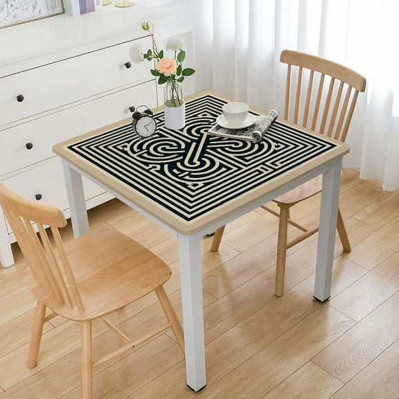 BANET Geometric Tablecloth, Neo Classical Concept Antique Look Lines and Square Print Monochrome, Rectangular Table Cover for Dining Room Kitchen Decor, Amber White