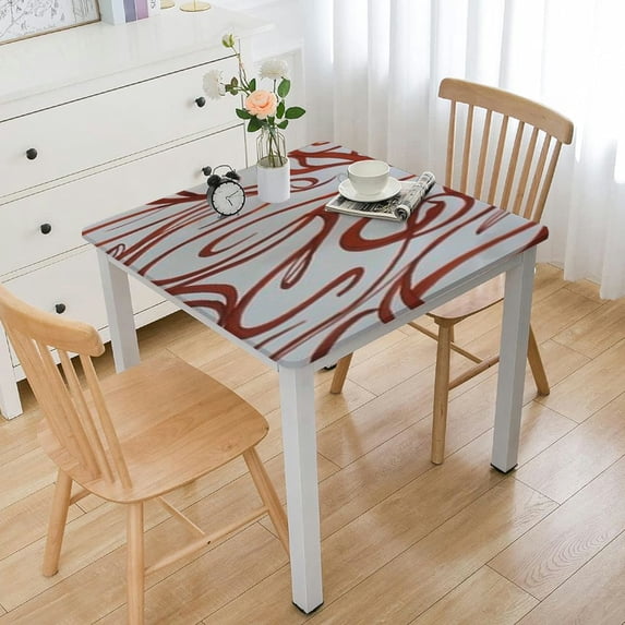 BANET Geometric Washable Tablecloth Elastic Edged Tablecloth Wipeable Table Cloth Table Cover for Outdoor, Patio, Kitchen and Dining Room White