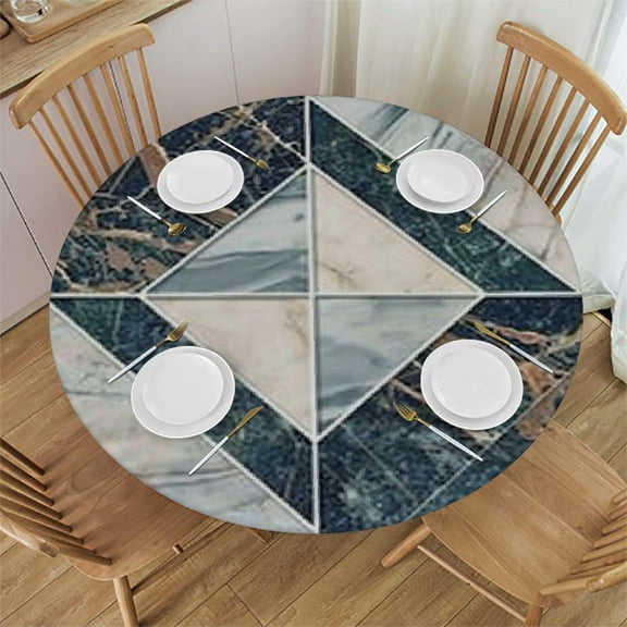 BANET Geometrical Marble Mosaic Stone Green Marbled Tile Round Table Cloth, Circle Table Dinner Tablecloth, Desk Cloth Cover for Home Party Wedding 31"-35