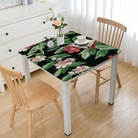 BANET Geraniums Square Tablecloth, Hand Drawing Victorian Style Flowers with Branches and Leaves Print, Circle Table Cloth Cover for Dining Room Kitchen Decoration White