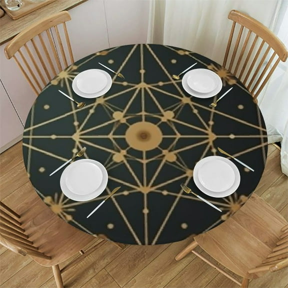 BANET Golden Celestial Table Cloth, Magical Galaxy with Ornate Moon Phases Boho Tarot Round Tablecloth for Home Kitchen Dining Party Patio Indoor Outdoor 38"-42