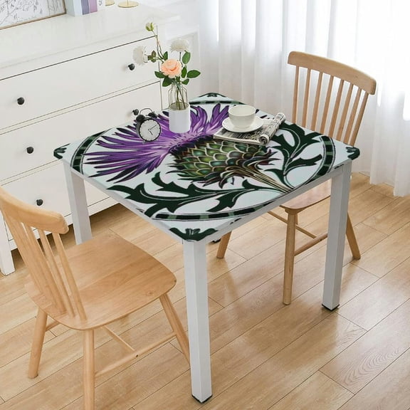 BANET Green Thistle Flower Square Tablecloth Square Curl Leaves Totem Scotland Element Table Cloth Polyester Tablecloths for Home Decor, Parties, Picnic 40*40
