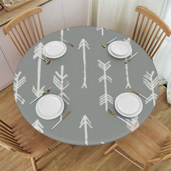 BANET Grey Boho Table Cloth Arrow Feather Retro Tribal Simple Round Tablecloth for Dining Room, Party, Banquet 42"-46