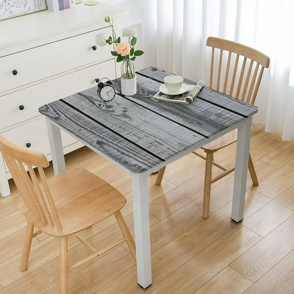 BANET Grey Square Table Cloth Wood Grain Tablecloth Elastic Edge Fitted Table Cover Fits Square Tables white