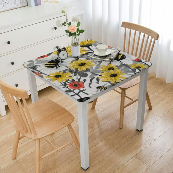 BANET Grey Tablecloth, Retro Kitchen Decor Daisy Flowers with in Blooming Meadow Art Dining Room Rectangular Table Cover white