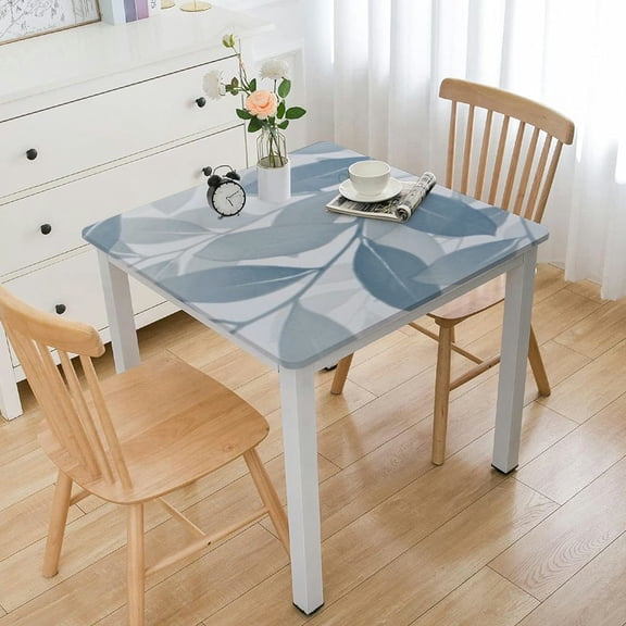 BANET Grey Teal Leaf Tablecloth Square Leaves Table Cloth Waterproof Fabric Decorations for Home Kitchen Dining white