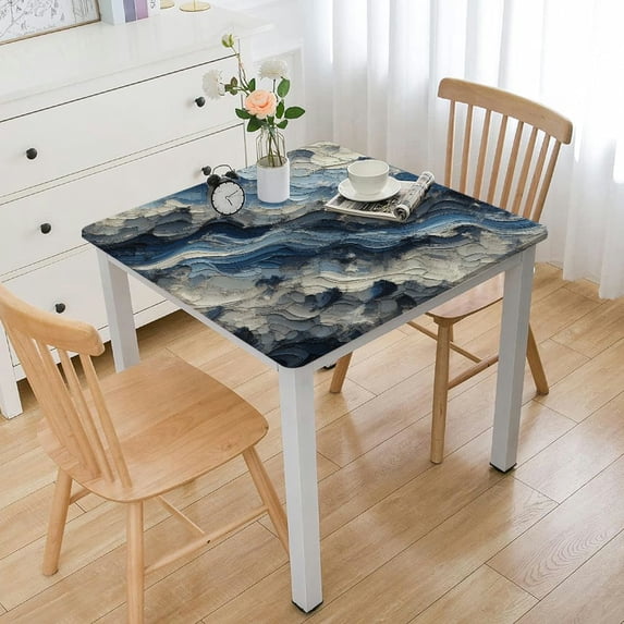 BANET Grey and Blue Square Tablecloth Abstract Art Print Decorative Table Cloth Washable Dust-Proof Table Cover for Kitchen Dining White