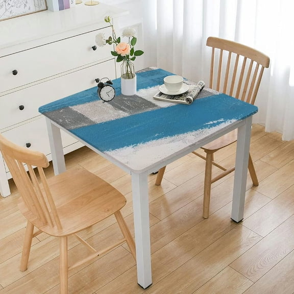 BANET Grey and Blue Square Tablecloth Abstract Art Print Decorative Table Cloth Washable Dust-Proof Table Cover for Kitchen Dining White