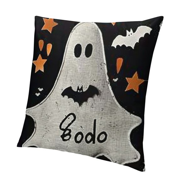 BANET Halloween Decorative Pillow Covers Orange Black Ghost with Patch . Throw Pillow Cases Square House Decor Cushion Cover 18x18in