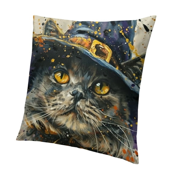 BANET Halloween Decorative Throw Pillow Witch Cat Couch Cover for , Cute Pillowcase Fall Pumpkin 18x18in
