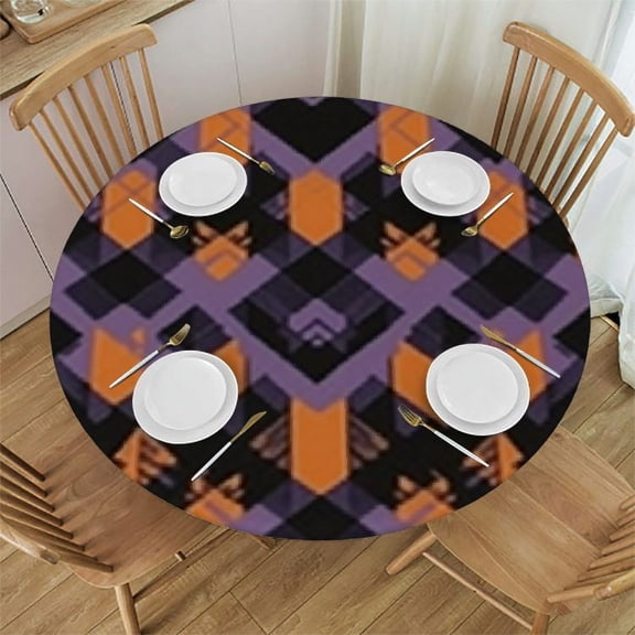 BANET Halloween Gingham Check Plaid Table Cloth Round Modern Autumn Reusable Tablecloth Waterproof Outdoor Tablecloth Table Cover for Kitchen Party Picnic Dining Decor 31"-35